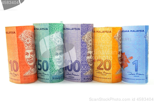 Image of Malaysia currency one,five,ten,fifty and hundred ringgit