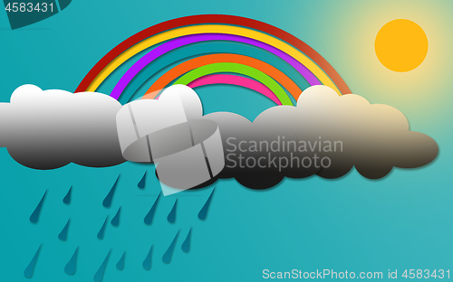 Image of Color rainbow on a blue cloudy sky