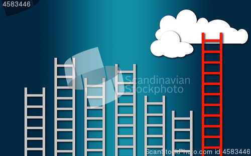 Image of Business winner concept, clouds with ladders