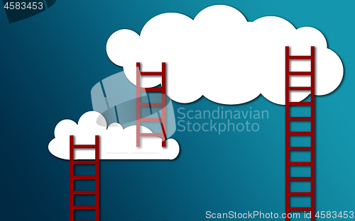 Image of Ladder to the clouds on blue background,