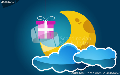 Image of Cloud moon stars with pink gift