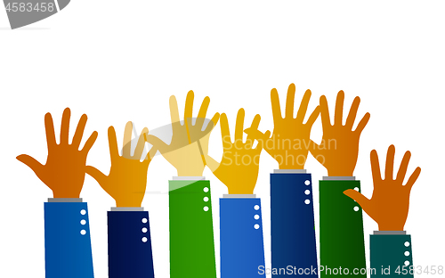 Image of Group of hands arms raised volunteer concept