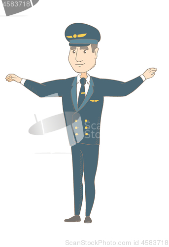 Image of Young caucasian pilot with arms outstretched.