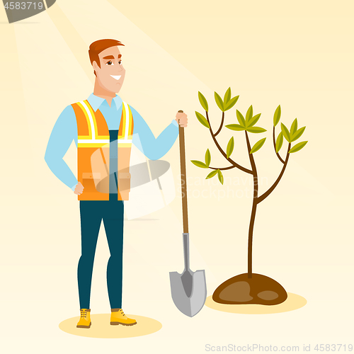 Image of Man plants tree vector illustration.