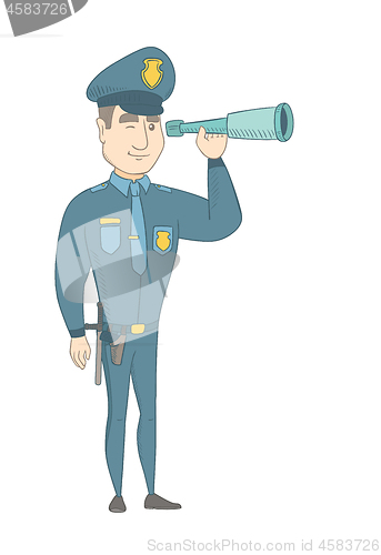 Image of Young policeman monitoring safety with a spyglass.