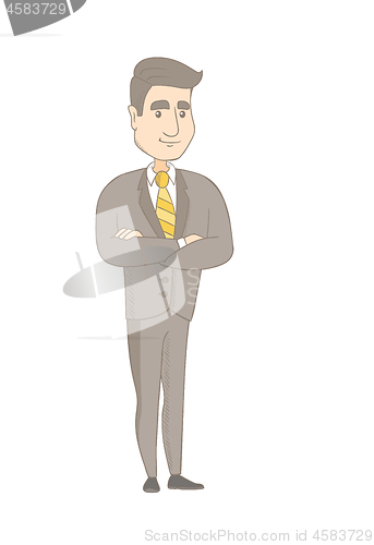 Image of Caucasian confident businessman with folded arms.