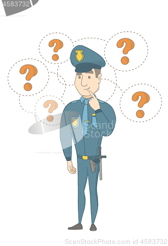 Image of Young caucasian policeman thinking.