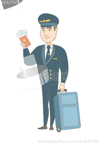 Image of Caucasian steward showing passport and ticket.