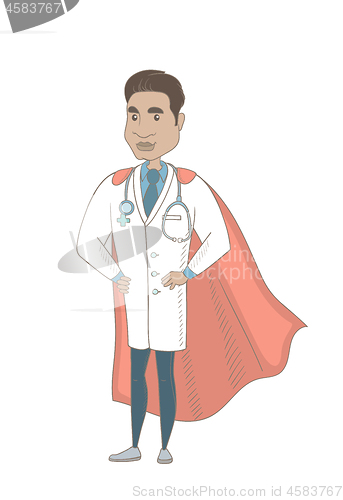 Image of Young hispanic doctor dressed as a superhero.