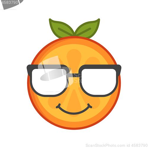 Image of Emoji - smart smiling orange with glasses. Isolated vector.