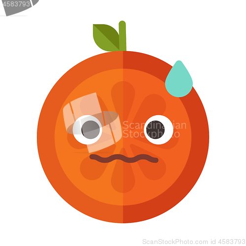 Image of Emoji - worry orange with drop of sweat. Isolated vector.