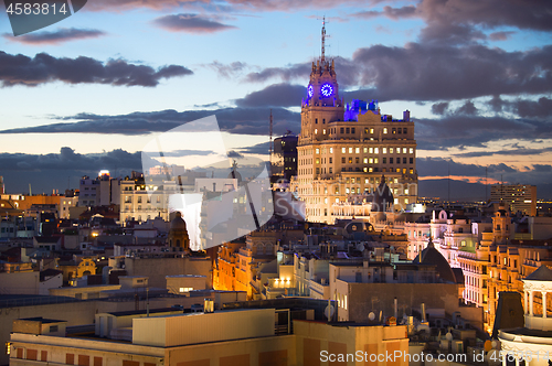 Image of Madrid skyline at dusk. Spain