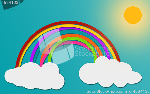 Image of Cloud and Rainbow in blue sky paper art