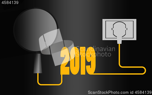 Image of Magnifying glass and numbers 2019 with plug at the end