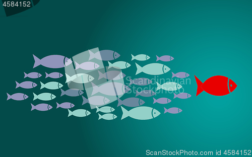 Image of Leadership concept with small fishes group