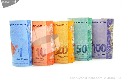 Image of Malaysia currency one,five,ten,fifty and hundred ringgit