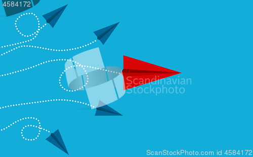 Image of Red paper airplane leads white ones