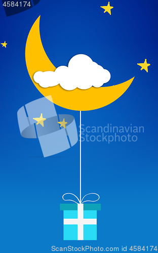 Image of Cloud moon stars with blue gift