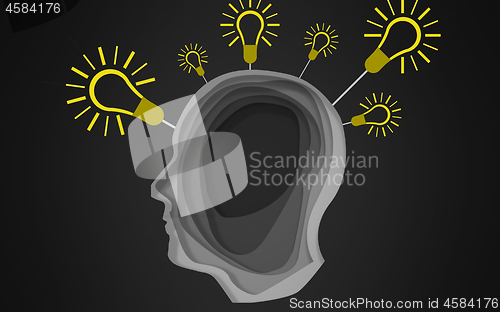 Image of Head with multiple light bulb sparking idea