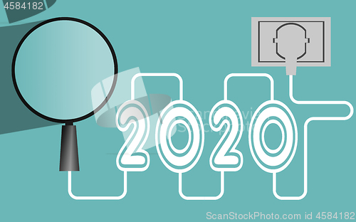 Image of Magnifying glass and year 2020 with plug at the end