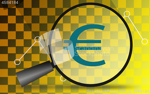 Image of Euro sign with glass magnifier