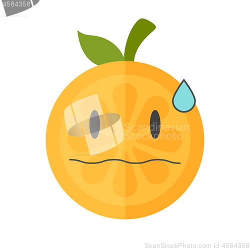 Image of Emoji - worry orange with drop of sweat. Isolated vector.