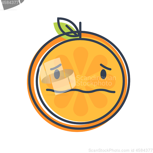 Image of Emoji - worry orange with drop of sweat. Isolated vector.