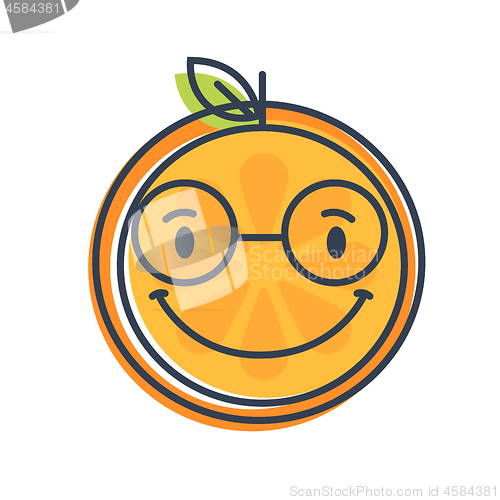 Image of Emoji - smart smiling orange with glasses. Isolated vector.