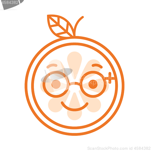 Image of Emoji - smart smiling orange with glasses. Isolated vector.