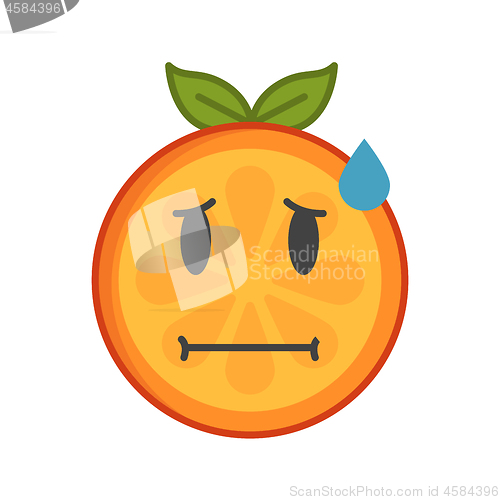 Image of Emoji - worry orange with drop of sweat. Isolated vector.