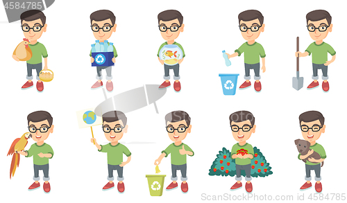 Image of Little caucasian boy vector illustrations set.