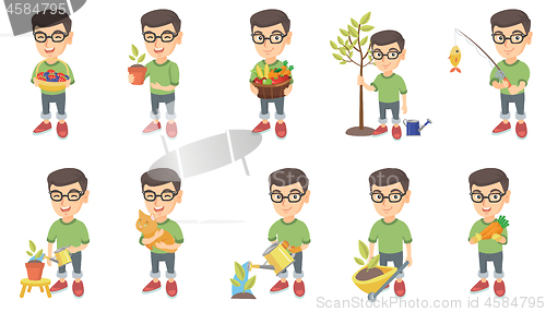 Image of Little caucasian boy vector illustrations set.