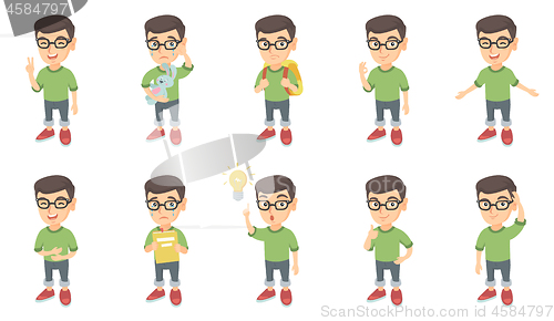 Image of Little caucasian boy vector illustrations set.