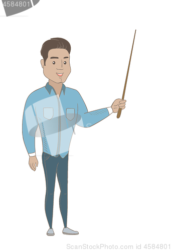 Image of Young hispanic businessman with a pointer.