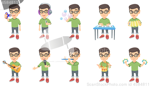 Image of Little caucasian boy vector illustrations set.