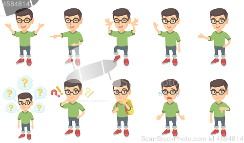 Image of Little caucasian boy vector illustrations set.