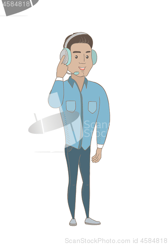 Image of Hispanic customer service operator in headset.