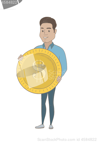 Image of Successful hispanic businessman with dollar coin.