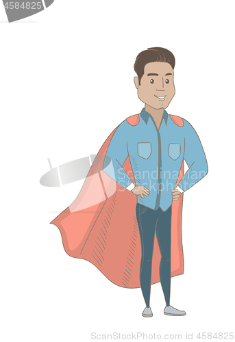 Image of Young hispanic businessman dressed as a superhero.