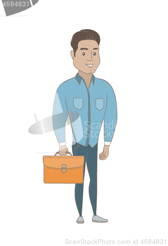 Image of Young hispanic businessman holding briefcase.