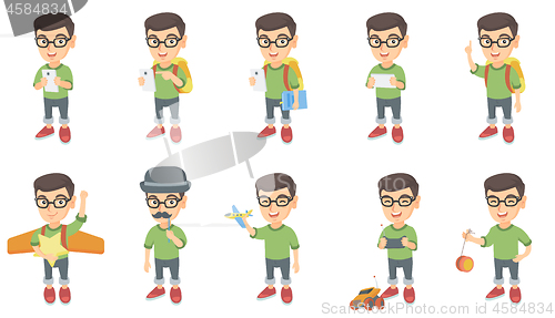 Image of Little caucasian boy vector illustrations set.