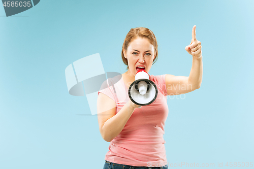 Image of Woman making announcement with megaphone