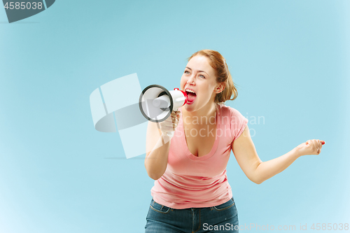 Image of Woman making announcement with megaphone