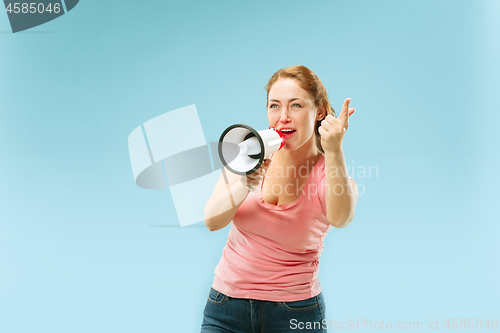 Image of Woman making announcement with megaphone