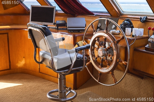 Image of Cockpit of boat in sunlight