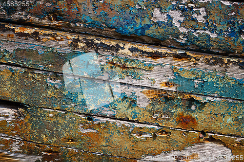 Image of Peeling blue paint background wood texture
