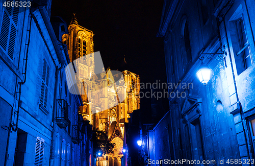 Image of Bourges city and the cathedral during lights nights