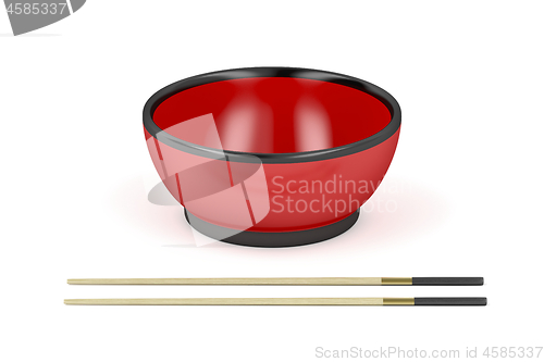 Image of Empty bowl and wooden chopsticks