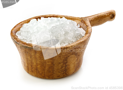 Image of sea salt in wooden bowl