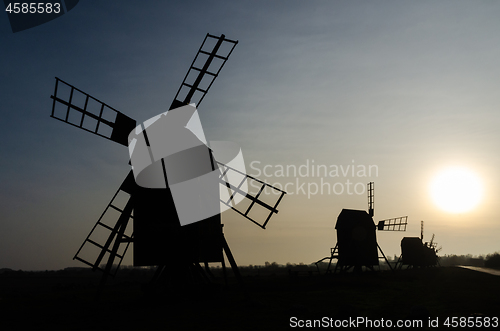 Image of Old traditional windmills silhouettes